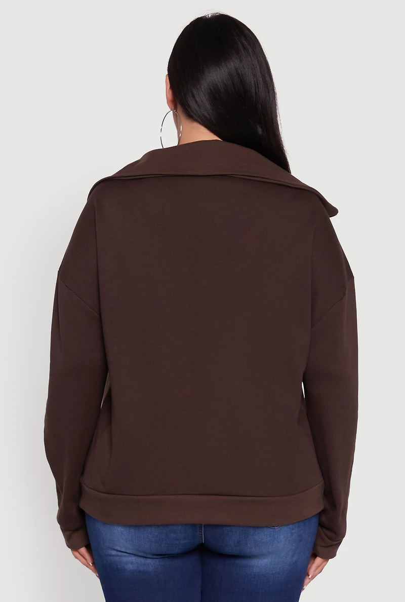Womens Plus Fleece Lined Collared Half Zip Sweatshirt,