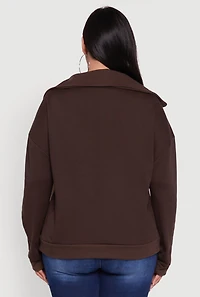 Womens Plus Fleece Lined Collared Half Zip Sweatshirt,