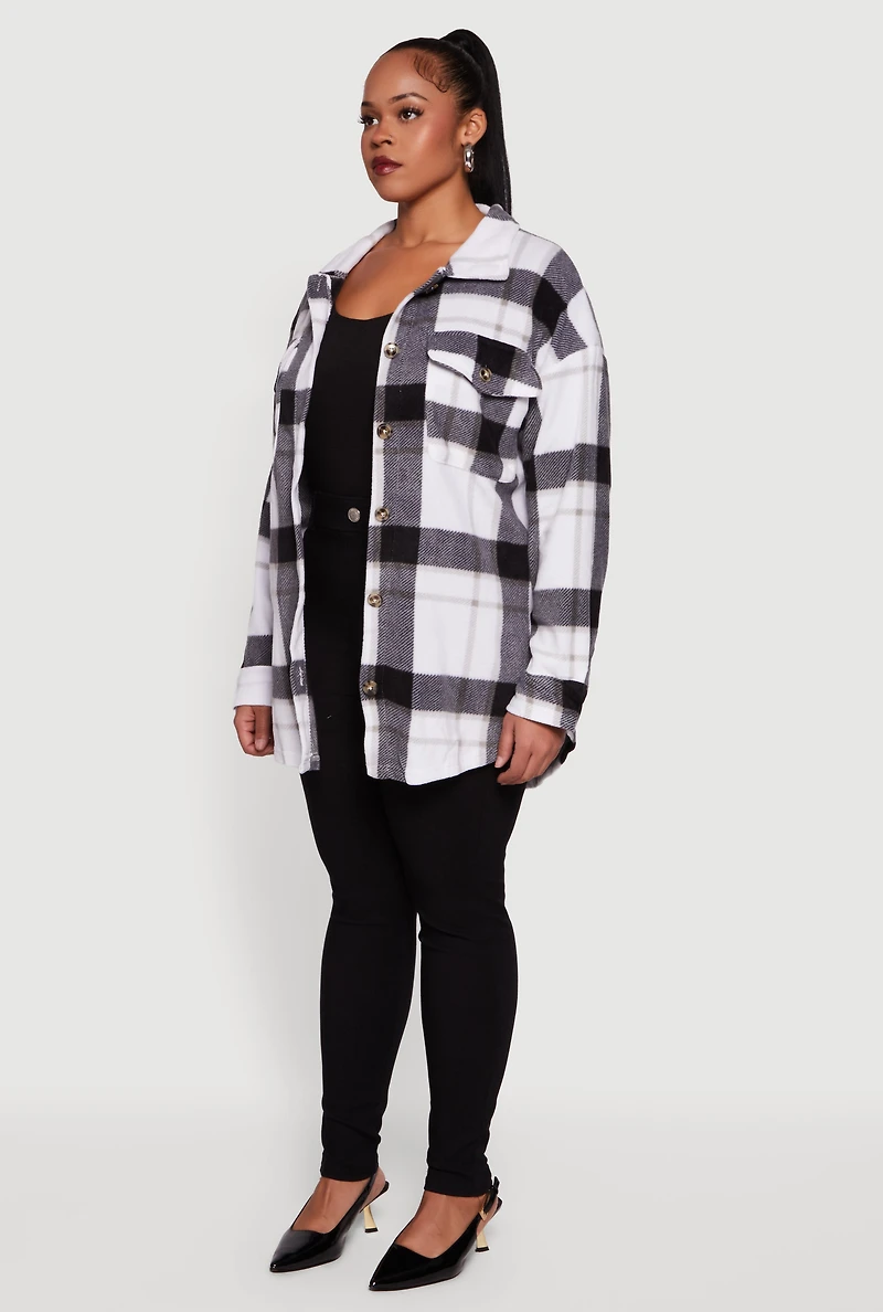 Plus Collared Button Front Plaid Tunic Shirt