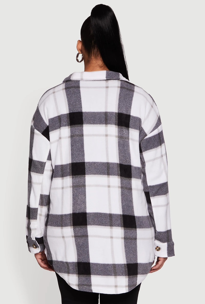 Plus Collared Button Front Plaid Tunic Shirt