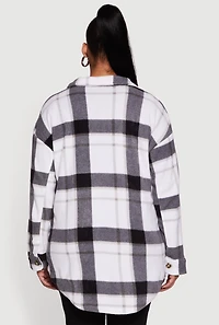 Plus Collared Button Front Plaid Tunic Shirt