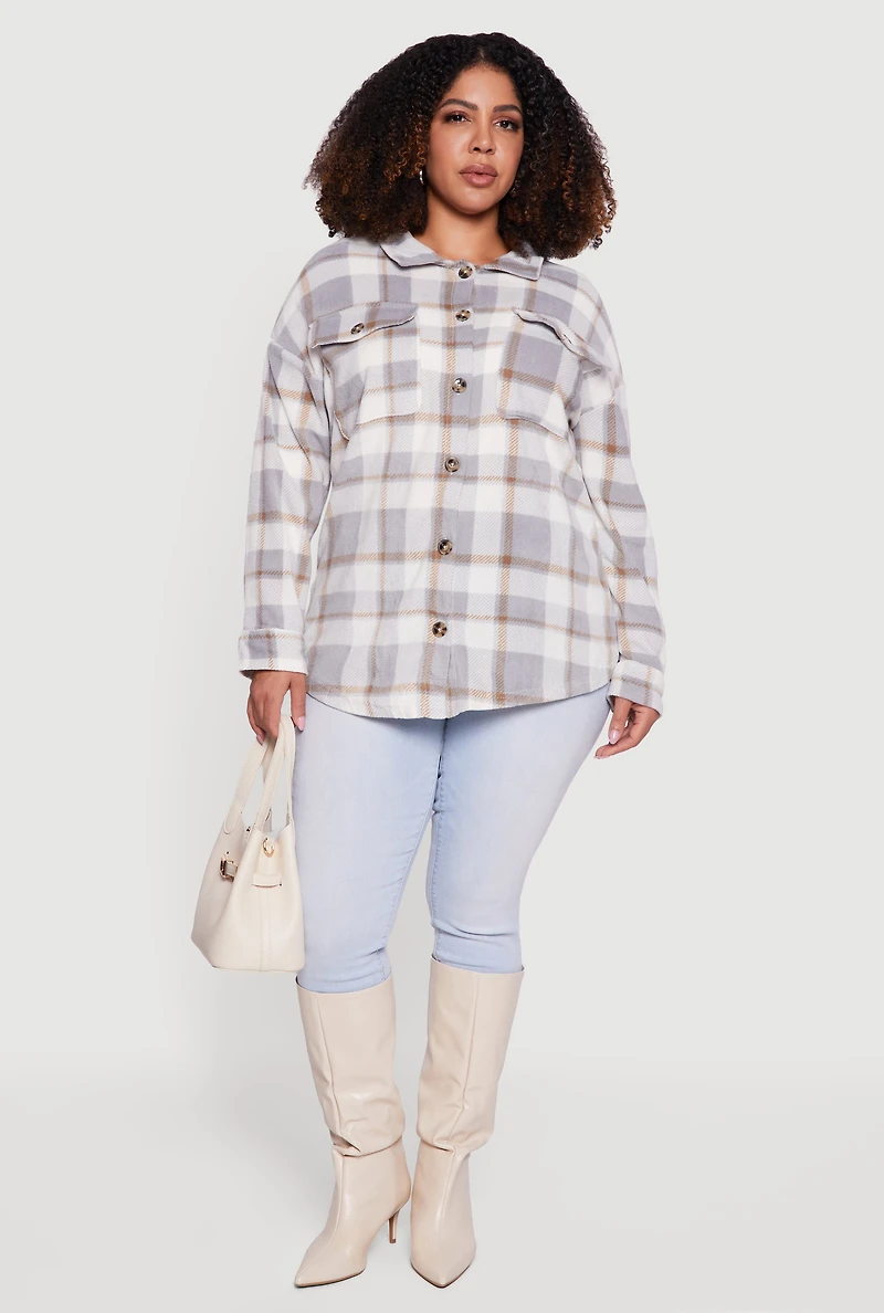 Plus Plaid Button Front Shacket