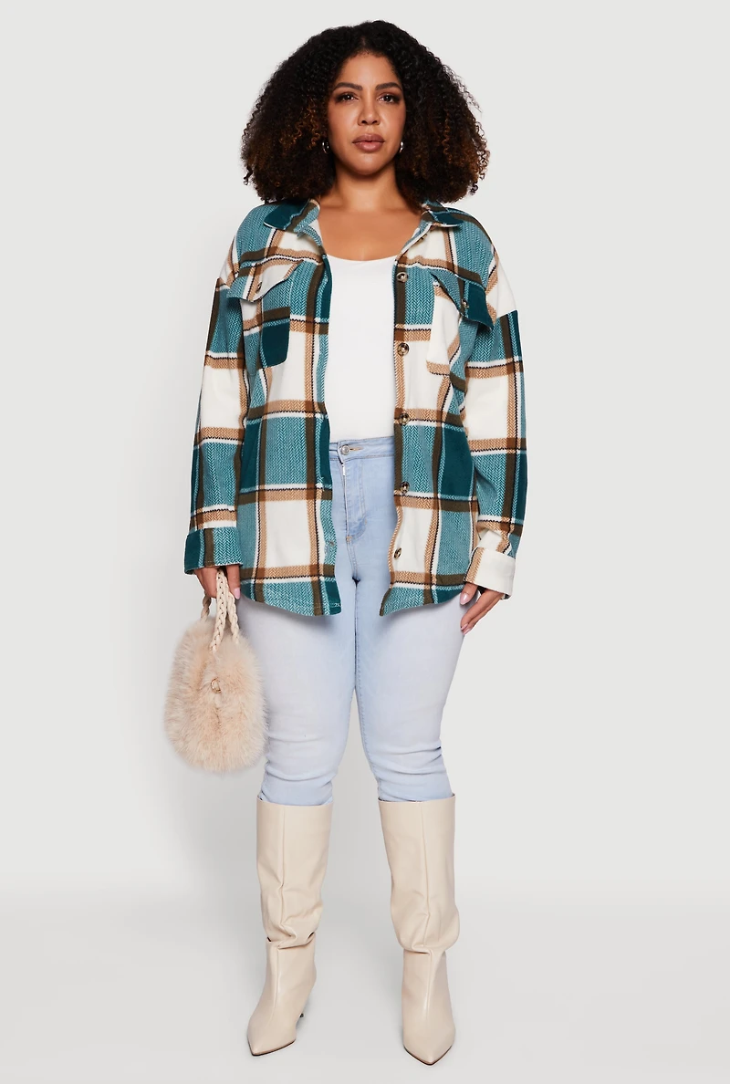 Plus Plaid Button Front Shacket