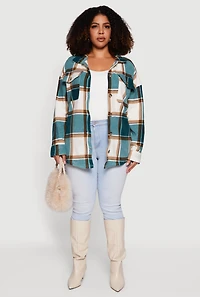Plus Plaid Button Front Shacket