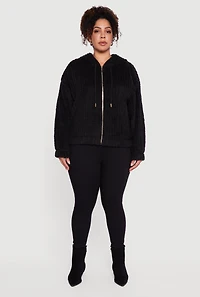 Plus Zip Front Hooded Sherpa Jacket