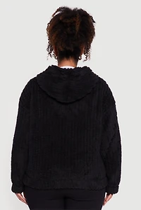 Plus Zip Front Hooded Sherpa Jacket