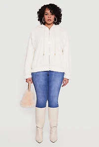 Plus Zip Front Hooded Sherpa Jacket