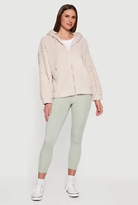 Womens Plus Zip Front Hooded Sherpa Jacket, Beige,