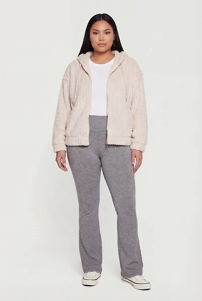 Plus Zip Front Hooded Sherpa Jacket