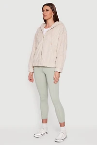 Womens Plus Zip Front Hooded Sherpa Jacket, Beige,