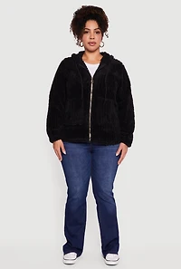 Plus Zip Front Hooded Sherpa Jacket