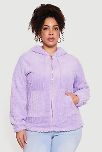 Plus Zip Front Hooded Sherpa Jacket