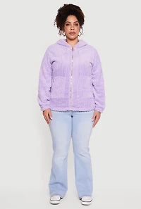 Plus Zip Front Hooded Sherpa Jacket