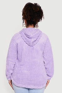 Plus Zip Front Hooded Sherpa Jacket