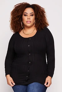 Plus Shadow Stripe Ruched Blouse