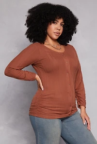 Plus Shadow Stripe Ruched Blouse