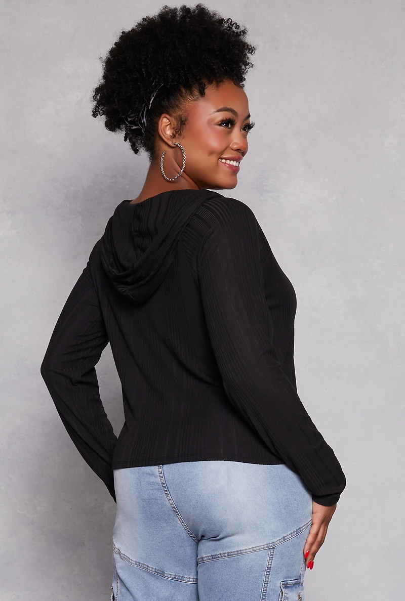 Plus Zipper Front Hooded Top