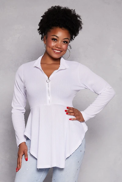Plus Half Zip Peplum Top