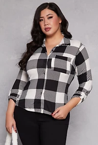 Plus Buffalo Plaid Tabbed Sleeve Shirt