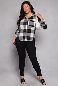 Plus Buffalo Plaid Tabbed Sleeve Shirt