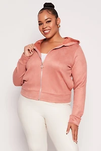Plus Faux Suede Zip Front Hoodie