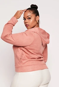 Plus Faux Suede Zip Front Hoodie