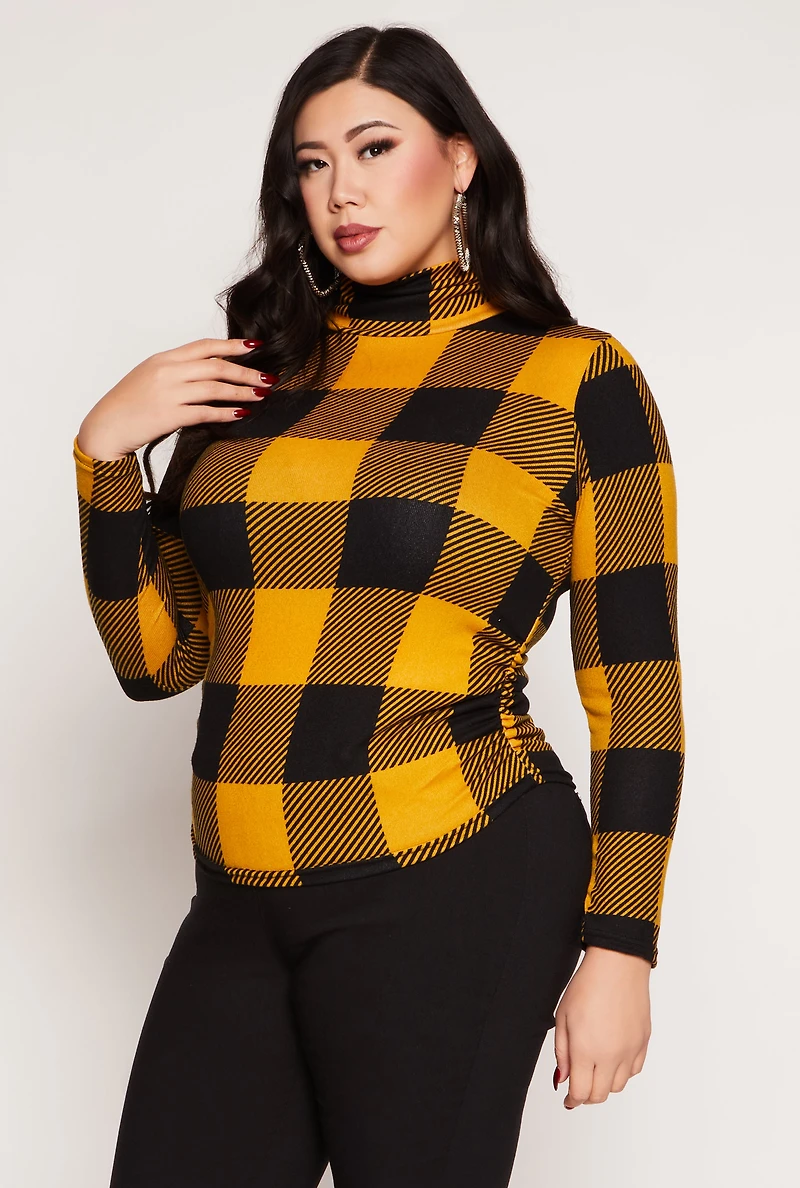 Plus Buffalo Plaid Mock Neck Top