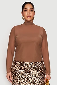 Womens Plus Lined Mesh Mock Neck Top, 2X