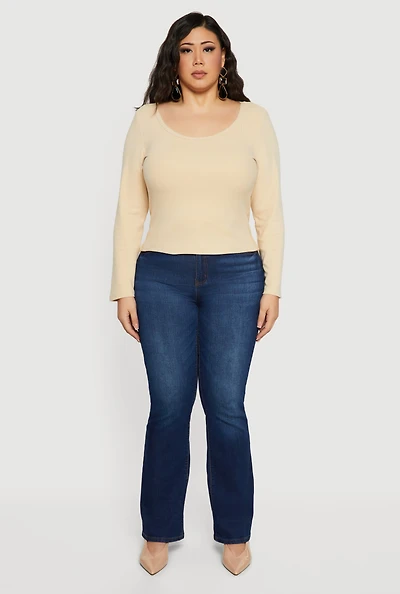 Plus Rib Knit Long Sleeve Scoop Neck Top
