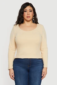 Plus Rib Knit Long Sleeve Scoop Neck Top