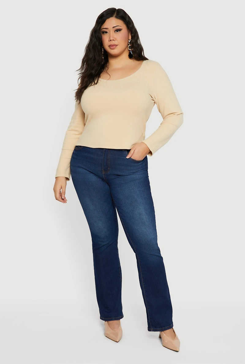 Plus Rib Knit Long Sleeve Scoop Neck Top