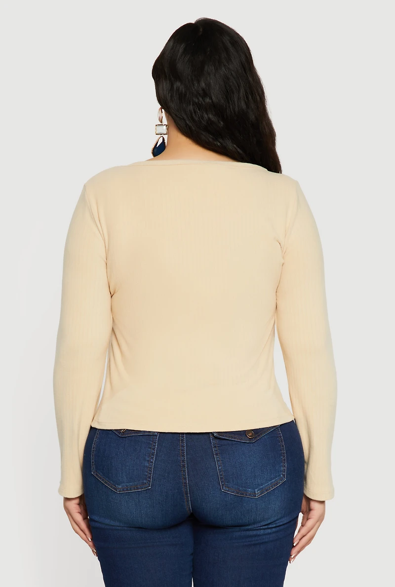 Plus Rib Knit Long Sleeve Scoop Neck Top