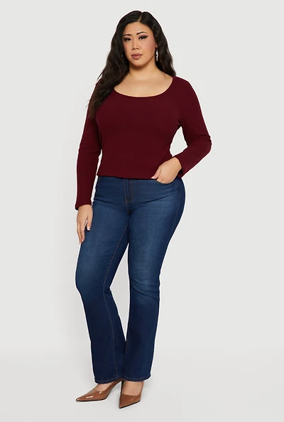 Plus Rib Knit Long Sleeve Scoop Neck Top