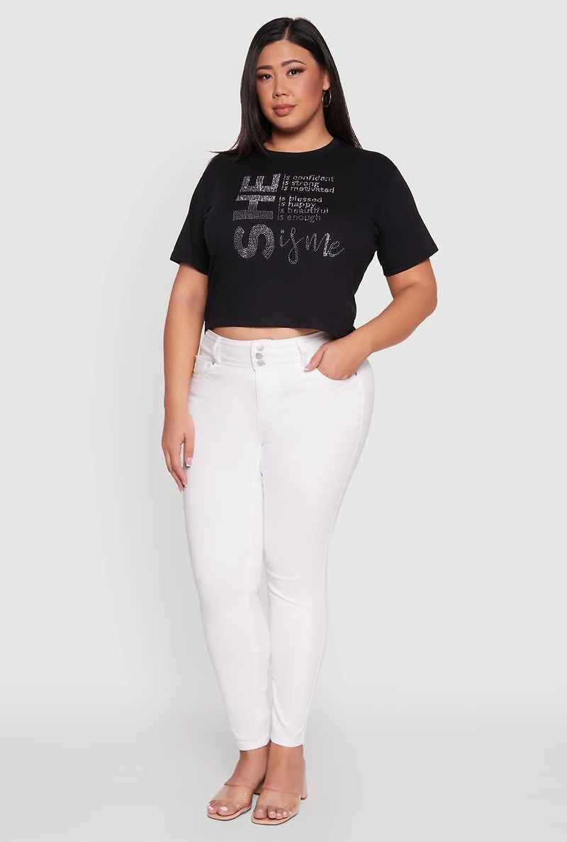 Womens Plus Rhinestone She Is Me Graphic Tee,