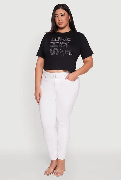 Womens Plus Rhinestone She Is Me Graphic Tee,