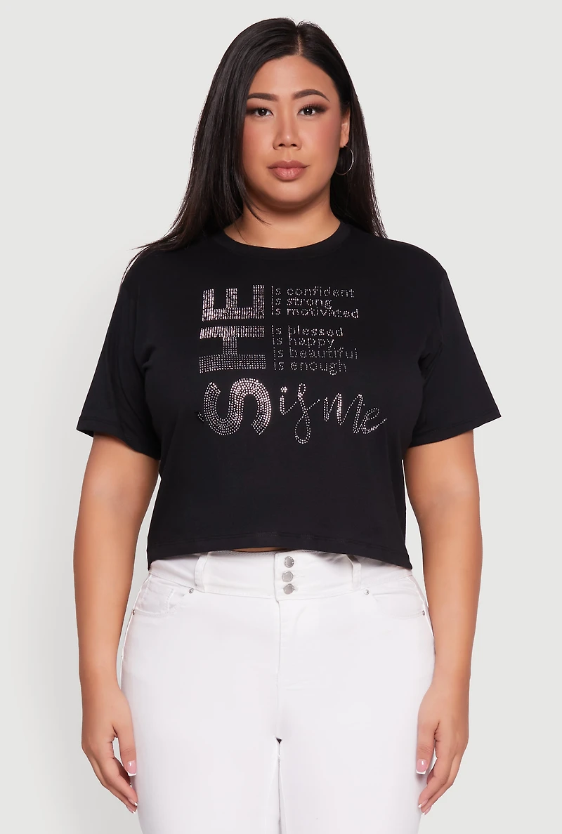 Womens Plus Rhinestone She Is Me Graphic Tee,