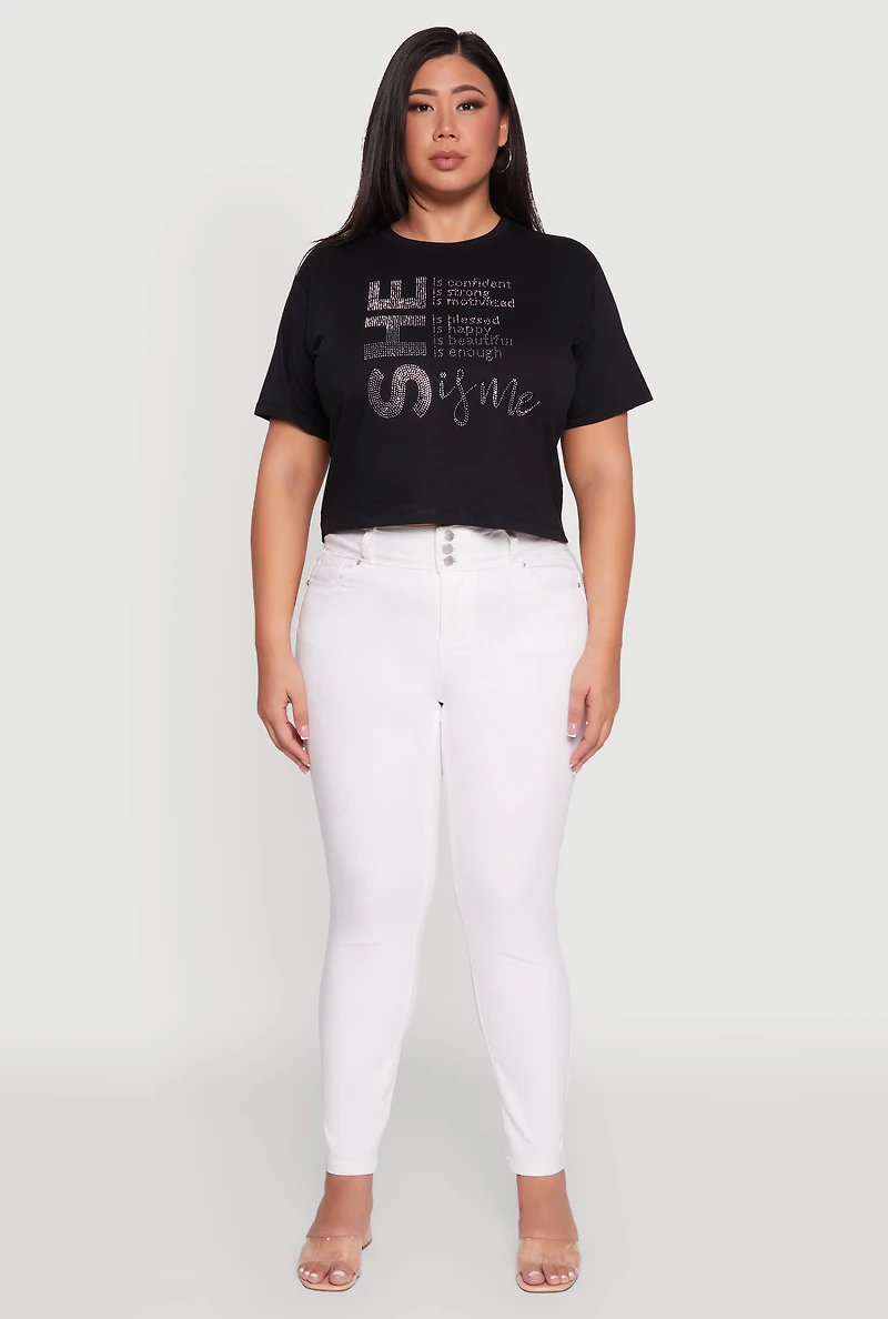 Womens Plus Rhinestone She Is Me Graphic Tee,