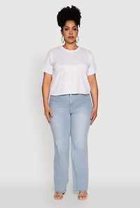 Womens Plus Size Rhinestone She Is Me Graphic Tee, White, Size 3X