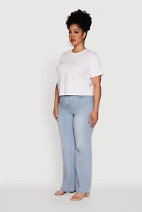 Womens Plus Size Rhinestone She Is Me Graphic Tee, White, Size 1X