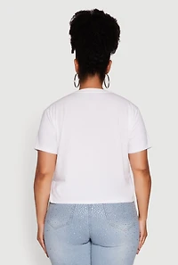 Womens Plus Size Rhinestone She Is Me Graphic Tee, White, Size 3X