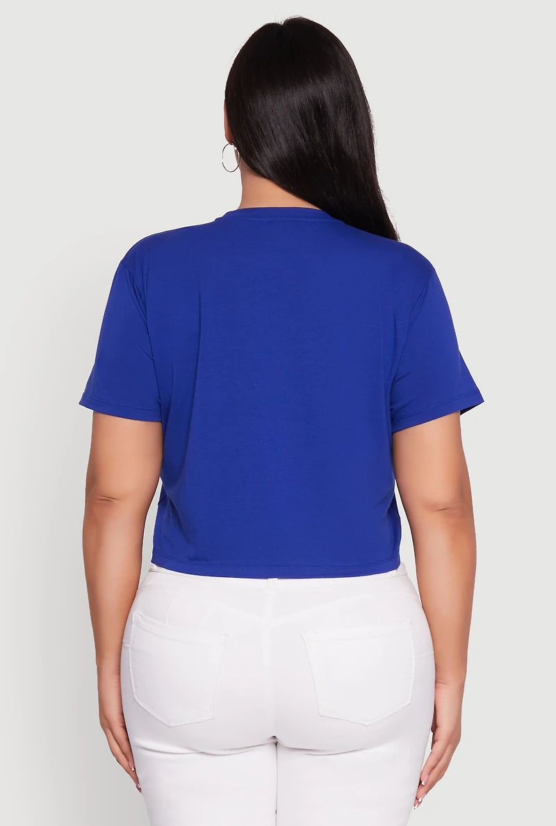 Womens Plus Size Rhinestone She Is Me Graphic Tee, Blue, Size 3X