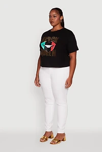 Womens Plus Black Queen Lip Graphic Crew Neck Tee,