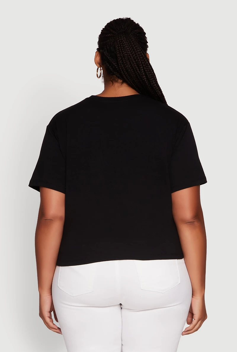 Plus Black Queen Lip Graphic Crew Neck Tee