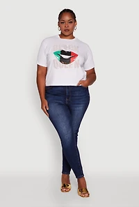 Womens Plus Size Black Queen Lip Graphic Crew Neck Tee, White, Size 2X
