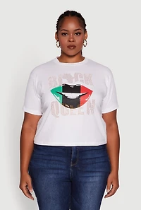 Womens Plus Size Black Queen Lip Graphic Crew Neck Tee, White, Size 2X