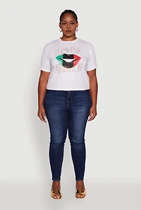 Womens Plus Size Black Queen Lip Graphic Crew Neck Tee, White, Size 2X