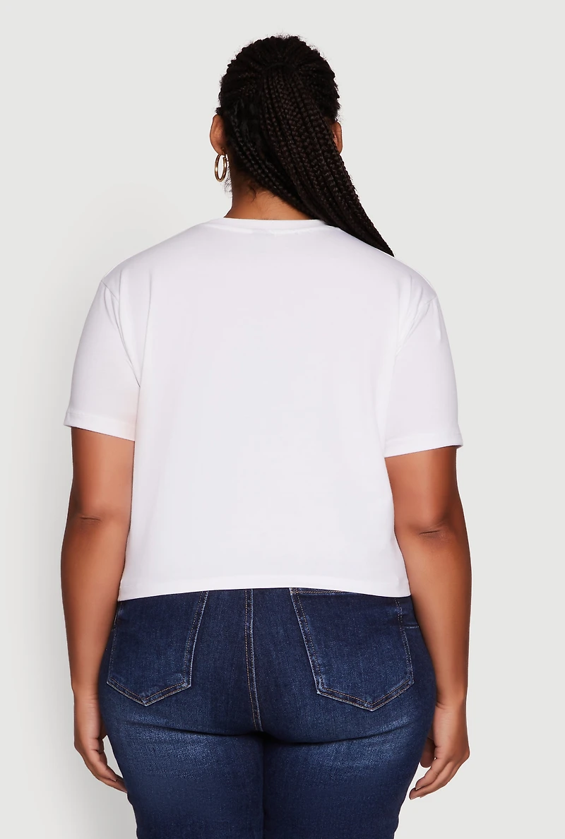 Womens Plus Size Black Queen Lip Graphic Crew Neck Tee, White, Size 2X