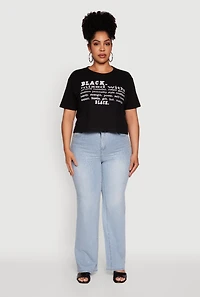 Womens Plus Size Black Graphic Print Rhinestone T-Shirt, Black, Size 1X