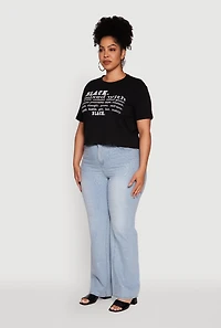 Womens Plus Black Graphic Print Rhinestone T-Shirt, Black,