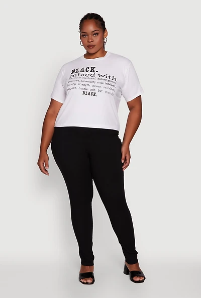 Womens Plus Size Black Graphic Print Rhinestone T-Shirt, White, Size 3X